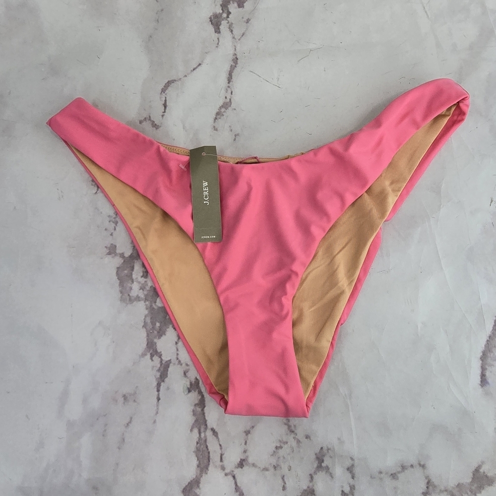 J Crew Swim Bottom Pink Curved Waist Bikini High Cut Cheeky Mid Tropical BC125